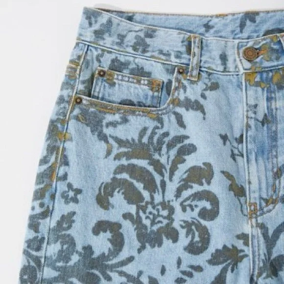 Urban Outfitters BDG High-Waisted Cowboy Jean Flocked Denim Straight Leg Size 27 - Picture 2 of 11